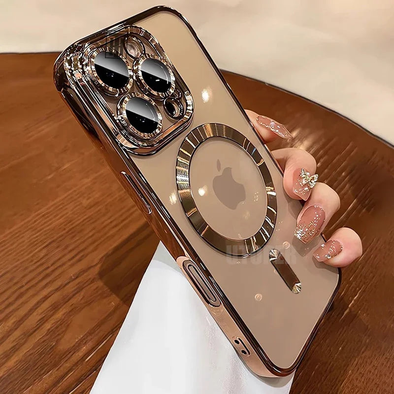 Desert Gold Case for iPhone 17 Air 16 15 14 13 12 11 Pro Max Plus, Clear Magnetic Lens Protection Soft Case