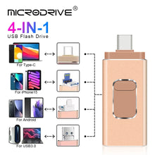 4 in 1 USB Flash Drive 64GB High Speed Micro USB Stick OTG Type-C Pen Drive 32GB 128gb 256gb Memory Stick for iphone Samsung