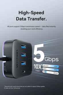 Vention USB A 3.0 HUB RGB Light Switch USB C 3.2 Gen1 5Gbps Desktop Hub Adapter for PC Laptop Accessories USB Splitter Extender