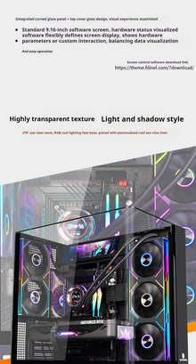 WJCOOLMAN AITO Plus ATX PC Case 9.16-inch Screen RGB Light Strip 360 Water Cooler Integrated Curved Glass Computer Case