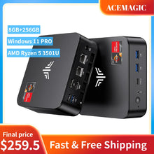 ACEMAGIC AMD Ryzen 5 3501U Mini PC 8GB DDR4 256GB SSD Radeon Vega 8 Triple 4K Display Dual Gigabit LAN Dual M.2 Windows 11 Pro