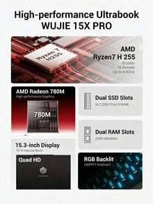 Firebat Wujie 15X Pro - Amd Ryzen 7 H255, 32Gb Ddr5 Ram, 1Tb Pcie 4.0 M.2 Ssd, Wi‑Fi 6 + Bluetooth 5.2, 15.3" 2.5K 120Hz Display, Windows Gaming Laptop