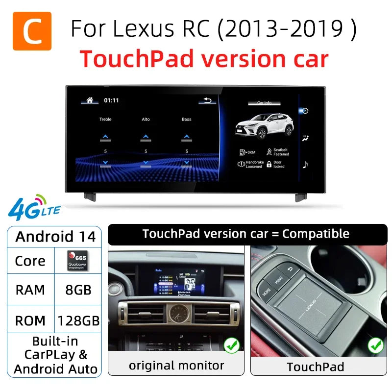 Android 14 Car Radio For Lexus IS RC 200 250 300 350 200t 300h 2013-2019 128GB Multimedia Video Player CarPlay Autoradio 4G