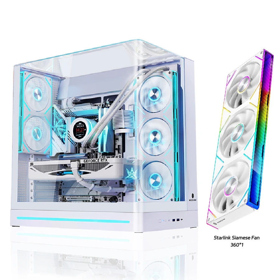 WJCOOLMAN AITO Plus ATX PC Case 9.16-inch Screen RGB Light Strip 360 Water Cooler Integrated Curved Glass Computer Case