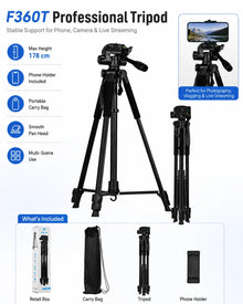 360° Camera Tripod Stand, Portable Photography Tripod for Phone, Telescope, Projector, Action Camera, Selfie, Live Streaming & V