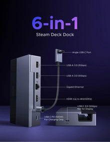 UGREEN USB C HUB Steam Deck Docking Station 6-in-1 Type-C to 4K120Hz HDMI 5Gbps USB-A/C PD100W 1000Mbps RJ45 for ROG Ally Legion