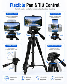 360° Camera Tripod Stand, Portable Photography Tripod for Phone, Telescope, Projector, Action Camera, Selfie, Live Streaming & V