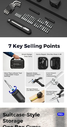 61 in 1 Electric Screwdriver Set Tape Measure Wrench Pliers Hammer Multi Function Toolbox Engineering Box Home Repair Tool Set