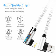 Cable USB de 90 grados para iPhone 14 13 12 11 Pro Max X XR 6s 7 8 Plus 1m 2m, cable de carga rápida y transferencia de datos para teléfono móvil