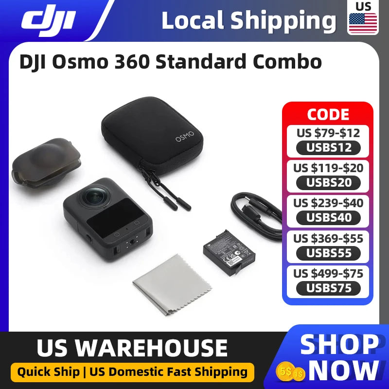 DJI Osmo 360 Standard Combo Cámara 360° revolucionaria 8K, sensor de 1 pulgada, captura 360°, vídeo 4K/120fps y gran angular de 170°