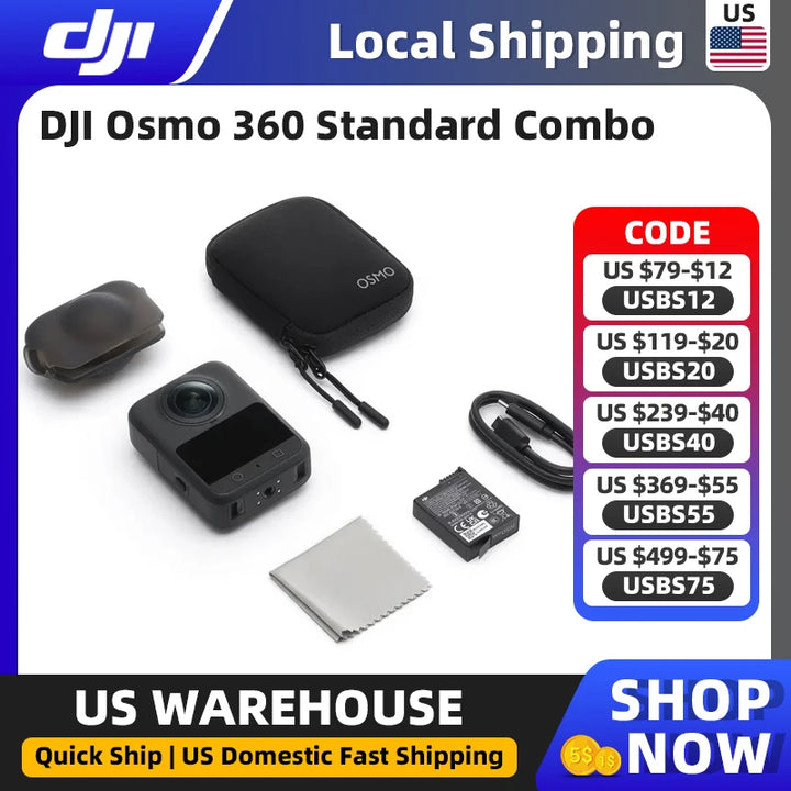 DJI Osmo 360 Standard Combo Cámara 360° revolucionaria 8K, sensor de 1 pulgada, captura 360°, vídeo 4K/120fps y gran angular de 170°