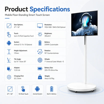 32 Inch Portable Smart TV Wireless Interactive Touch Monitor Television Smart LCD with Touch Screen Technology