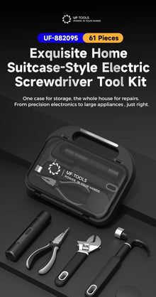 61 in 1 Electric Screwdriver Set Tape Measure Wrench Pliers Hammer Multi Function Toolbox Engineering Box Home Repair Tool Set