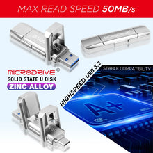 TYPE-C Dual interface Metal Pen Drive 32GB 64GB 128GB Waterproof USB 3.2 Rotating Structure USB Flash Drives Memory Stick U Disk