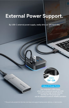 Vention USB A 3.0 HUB RGB Light Switch USB C 3.2 Gen1 5Gbps Desktop Hub Adapter for PC Laptop Accessories USB Splitter Extender
