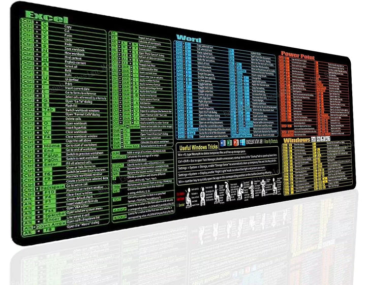 Excel Word Power Point Windows Cheat Sheet Shortcuts Keys Mouse Pad Keyboard Software Gaming Desk Mat Rubber Protector Office