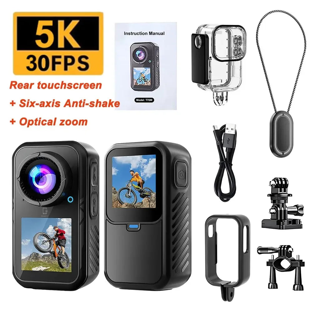 5K Mini Action Camera 4K 2.7K 60FPS Anti Shake Touch Waterproof Magnetic Pendant Body Cam Motorcycle Bike Outdoor Sport Record