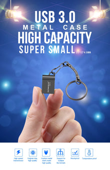 High Speed Mini USB 3.0 Flash Drive 16GB 32GB 64GB 128GB Metal Pendrive Waterproof usb drive Pen memory Sticks with key Chain