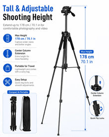 360° Camera Tripod Stand, Portable Photography Tripod for Phone, Telescope, Projector, Action Camera, Selfie, Live Streaming & V