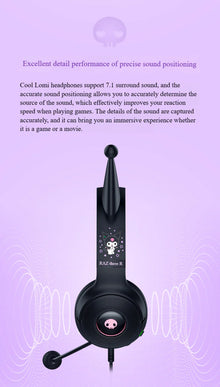 Razer x Sanrio Kuromi Edition Cute Cat USB Wired Over-Ear Gaming Headphones Gift