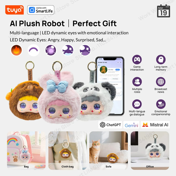 Tuya Smart AI Plush Robot W/LED Eyes & Voice Control, Interactive Smart Toy USB Rechargeable Companion for Kids Gifts/Smart Home
