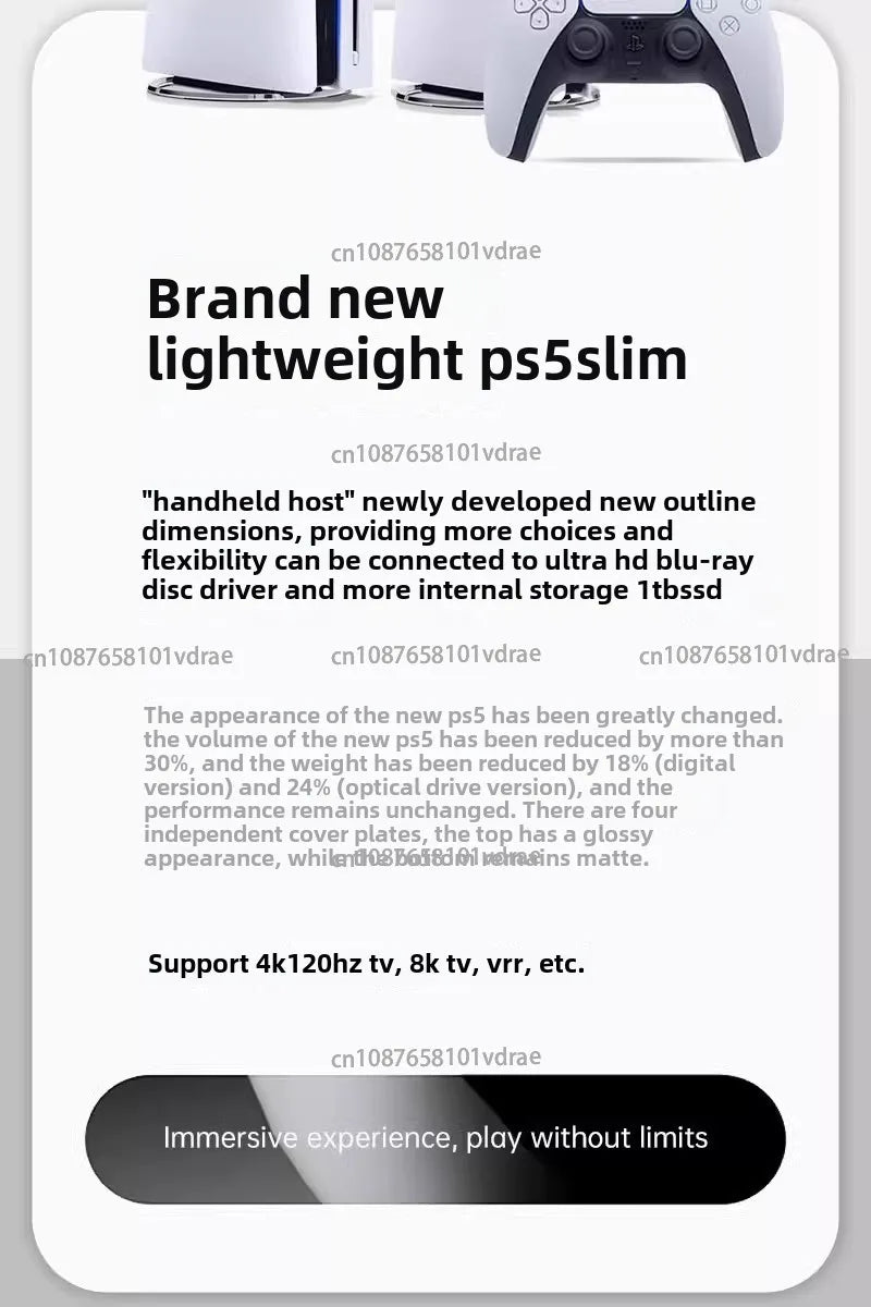 Slim Ps 5 825g Ssd Video Game Handheld  Console Used Original Ps5 for Playstation