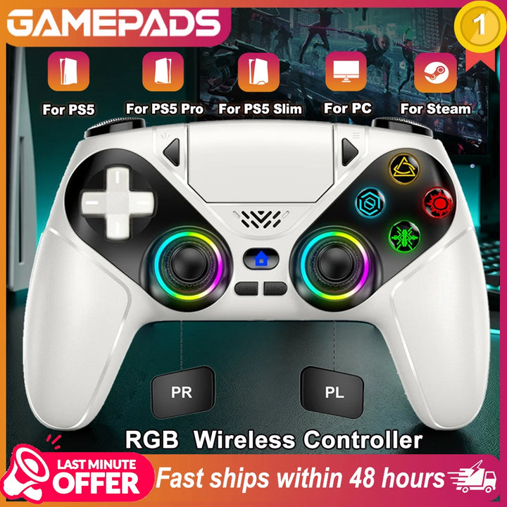 RGB Wireless-Gamepad, für Playstation 5/PS5-Controller, mit Turbo, Dual-Sense-Vibration, Programmierung und 3D-Gaming-Controller-Konsole