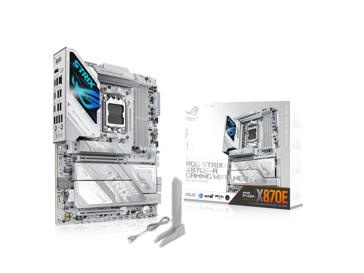 ASUS ROG STRIX X870E-A GAMING WIFI7 NEO, AMD ATX motherboard, 16+2+2 power stages, DDR5 slots, four M.2 slots, PCIe 5.0 with full support for next-gen GPUs, WiFi 7, Dual USB4