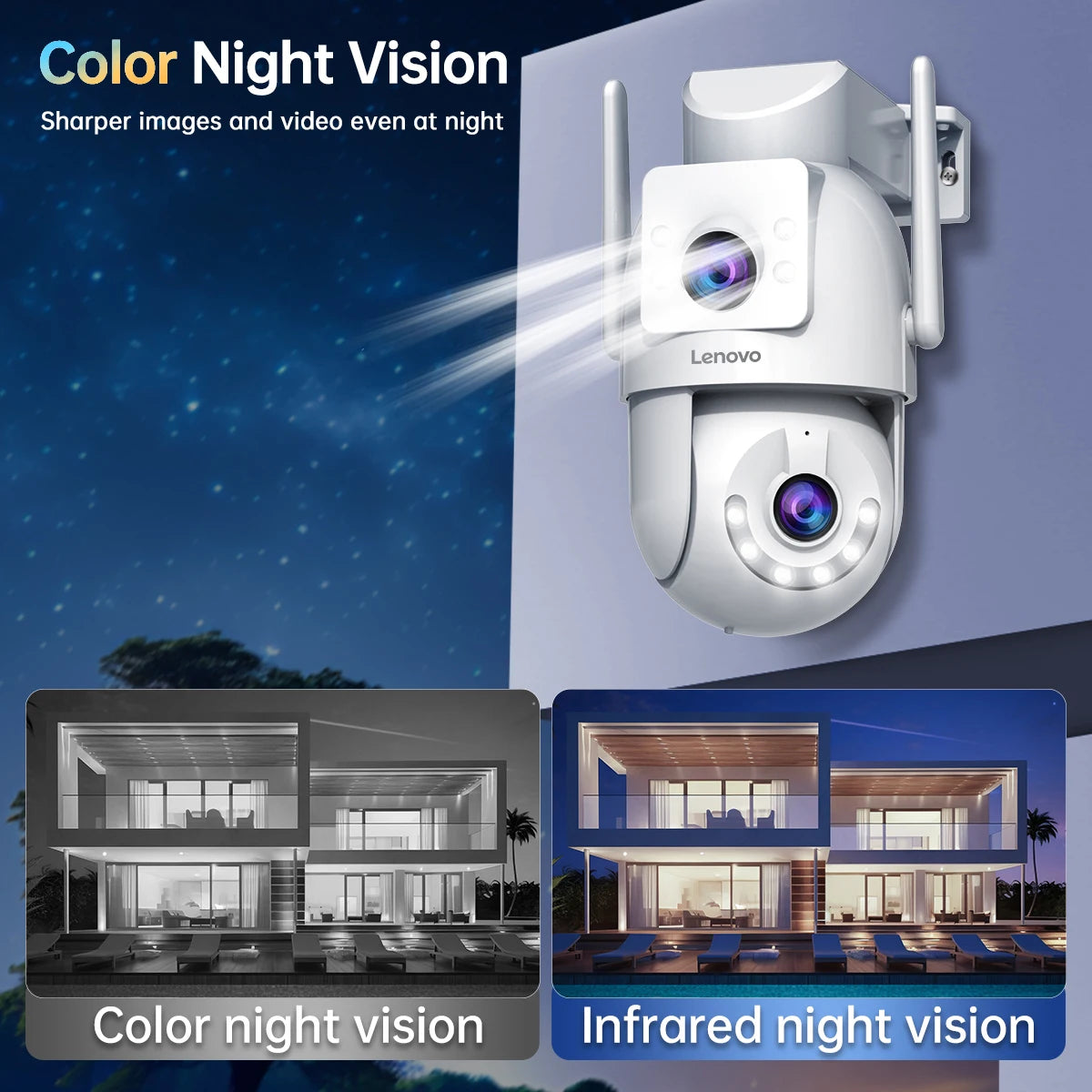 Lenovo Outdoor Security Camera 4K HD IP Camera  with Dual Lens PTZ Color Night Vision CCTV Video Surveillance Protection