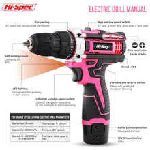 Hi-Spec Pink Electric Screwdriver Drills Kit Home Tool Kits Set Repair Electric Cordless Drills Complete Tool Box Kit Hammer