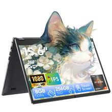 2-in-1 Laptop, 15,6" 8 GB 256 GB Touchscreen, AMD Ryzen R3 3200U, Radeon Vega 3, 1920x1080 FHD Display, Tastatur mit Hintergrundbeleuchtung