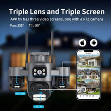 3-Lens 15MP Security Camera 3-HD Screen PTZ Outdoor WiFi IP Cam with Auto Tracking IP66 Waterproof 2-Way Audio CCTV Surveillance