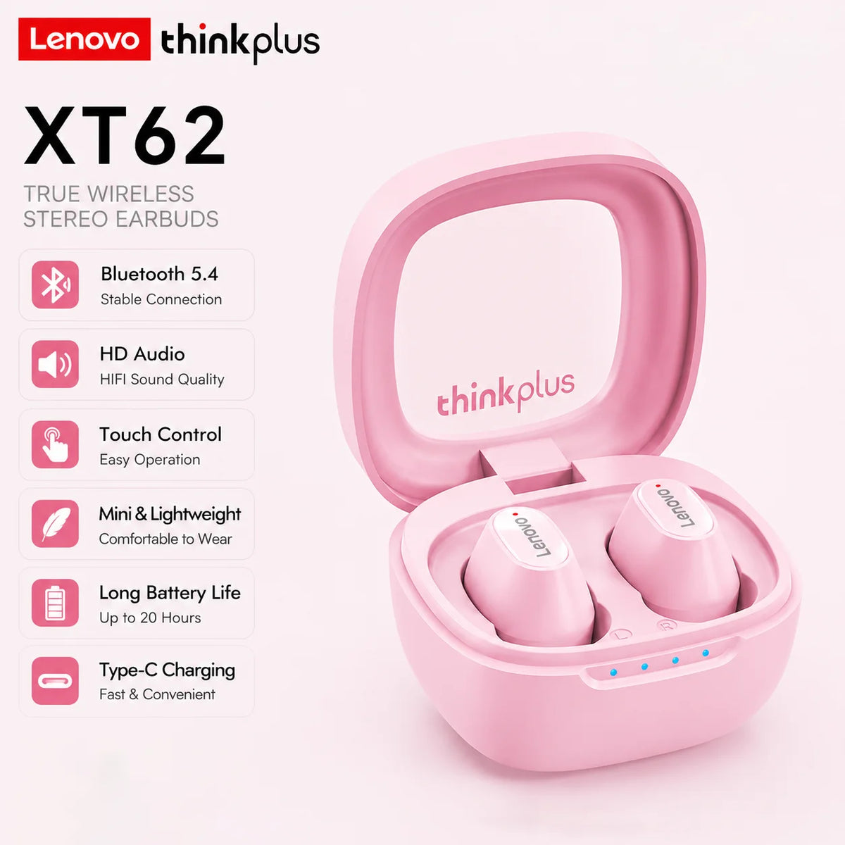 Lenovo XT62 Bluetooth 5.3 Earphones Wireless HiFi Sport Noise Reduction Headset with Mic Touch Control TWS Original Earbuds New