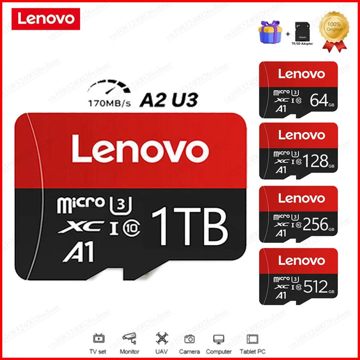 Tarjeta de memoria de alta velocidad Lenovo 1TB Tarjeta de memoria 512GB Tarjeta Micro SD 256GB Clase 10 Tarjeta Flash TF para teléfono tableta UAV NUEVA
