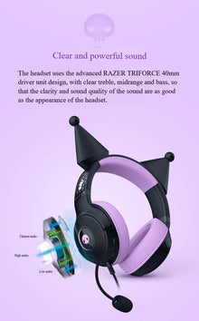 Razer x Sanrio Kuromi Edition Cute Cat USB Wired Over-Ear Gaming Headphones Gift