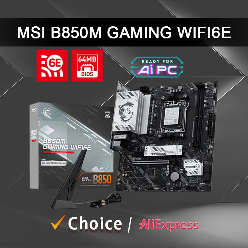 MSI New B850M GAMING WIFI6E Micro ATX AMD B850 Supports AMD Ryzen™ 9000/ 8000/ 7000 Series Motherboard Socket AM5