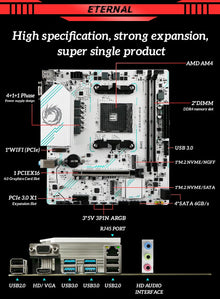SOYO AMD Ryzen B550M ARGB DDR4 Motherboard AM4 Computer Combo Set Office Desktop PC Game PCIE4.0*16 M.2 NVME/MGFF SATA USB3.0 24PIN+8PIN USB2.0 HD/VGA Memory up to 64GB