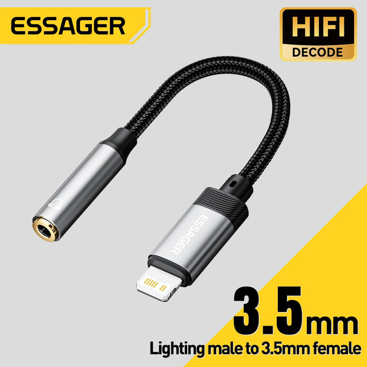 Adaptador de audio Essager de Lightning a jack de 3.5 mm, cable auxiliar para auriculares, adaptador de USB tipo C a 3.5 mm, OTG tipo C para iPhone, Xiaomi, OnePlus
