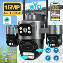 3-Lens 15MP Security Camera 3-HD Screen PTZ Outdoor WiFi IP Cam with Auto Tracking IP66 Waterproof 2-Way Audio CCTV Surveillance