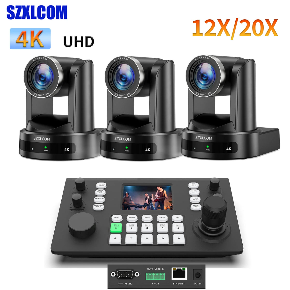 3-Pack 4K POE HDMI Camera 12x/20x Optical Zoom with PTZ Control Keyboard for Live Streaming Video Conference/Church