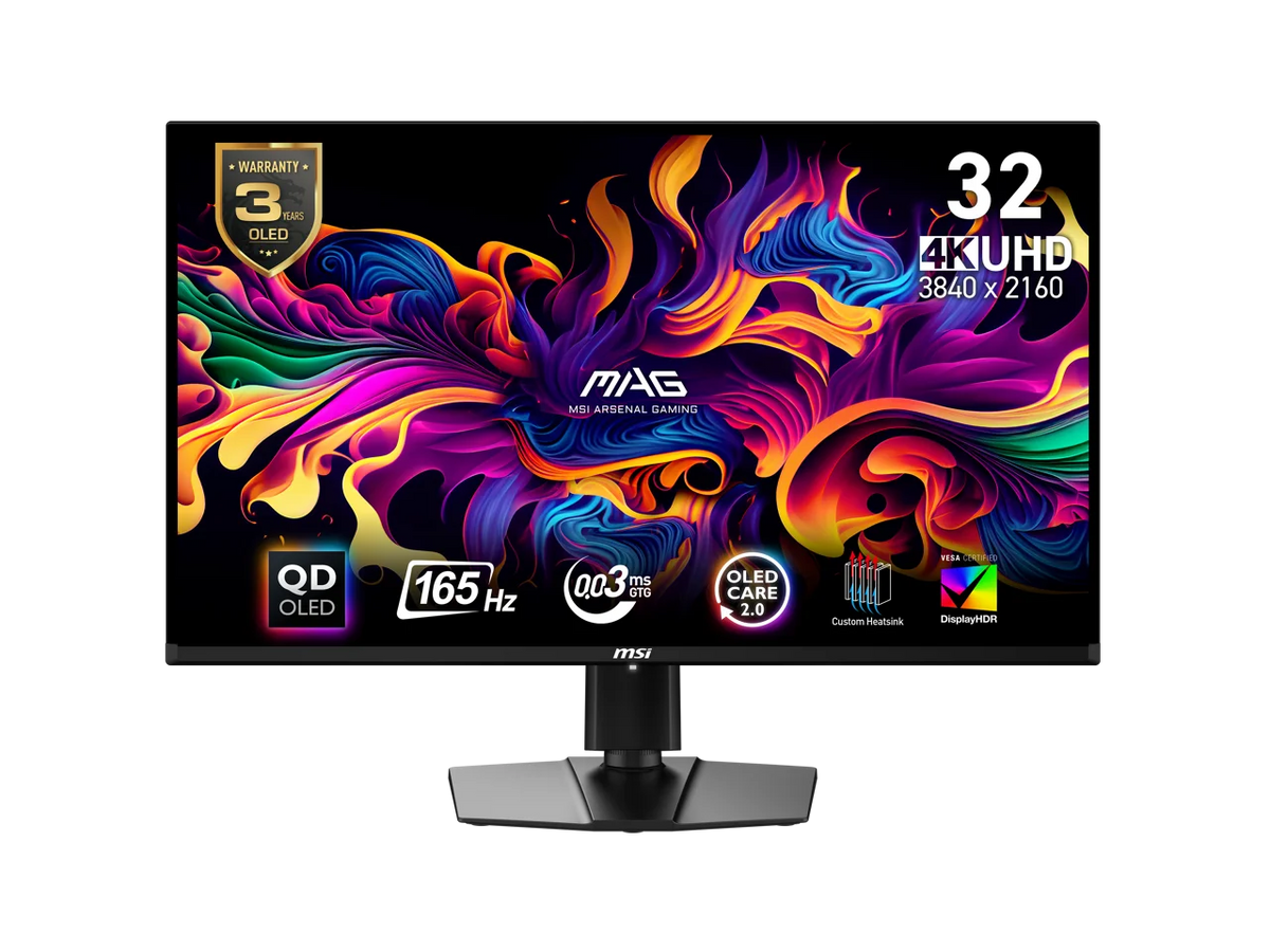 MSI 32" (31.5" viewable) UHD 4K 165Hz with AMD FreeSync Premium Pro 0.03ms HDR400 USB-C OLED Gaming Computer Monitor with Height Adjustable, Pivot, Swivel & Tilt stand MAG 321UP QD-OLED