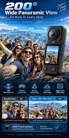 4K Panoramic Action Camera 200 Degree Wide Angle Dual Lens 2.0 IPS Portable Vlog Camera for Cycling Travel Outdoor Sports Camera