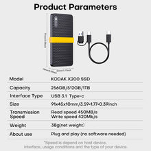 KODAK Original X200 External SSD Hard Drive HD Externo USB3.1 Portable SSD 256GB 512GB 1TB 2TB For Laptops Smartphone PC TV