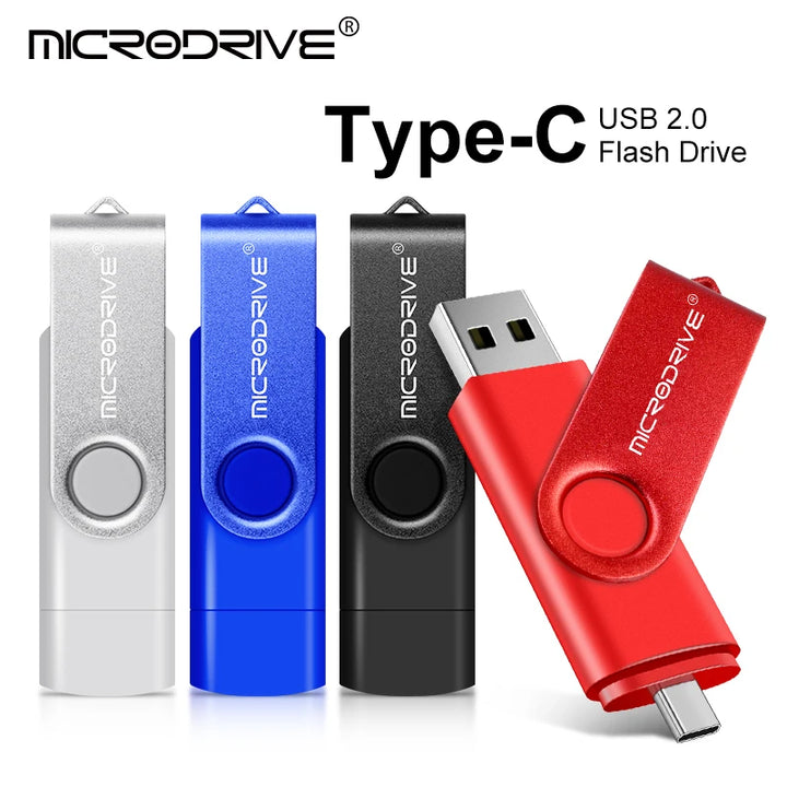 OTG USB + Typ-C Dual-Schnittstellen-USB-Flash-Laufwerk - Rotierender wasserdichter USB-Stick 64GB - 4GB Micro-USB-Stick Externer Speicher