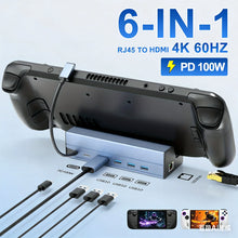 6-in-1 Steam Deck Docking Station 4K HDMI 2.0 Gigabit Ethernet LAN 3x USB 3.0 PD 60W Charging Hub Dock Base Stand for Steam Deck