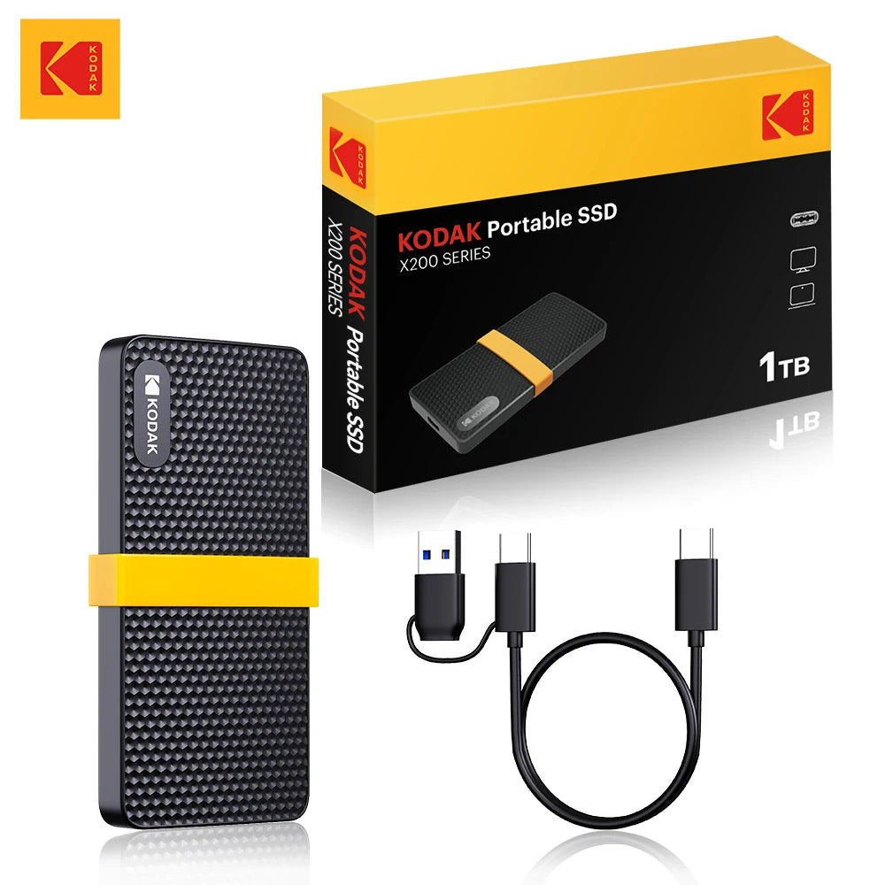 KODAK X200 Portable SSD 1T 512G 256G USB 3.1 Type-C External Hard Drive 450MB/s Mini Solid State Disk for Laptop MacBook PS4 PC