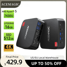 ACEMAGIC Mini PC AMD Ryzen 5 7430U 6C/12T 4.3GHz 16GB LPDDR4x 512GB NVMe SSD WiFi 6 BT5.2 Triple 4K Display HDMI DP Desktop PC