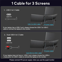 Triple Screen Portable LCD Backlit Monitor FHD Display Secondary Screen Connected to Notebook with 1 Cable Sub Screen Extender