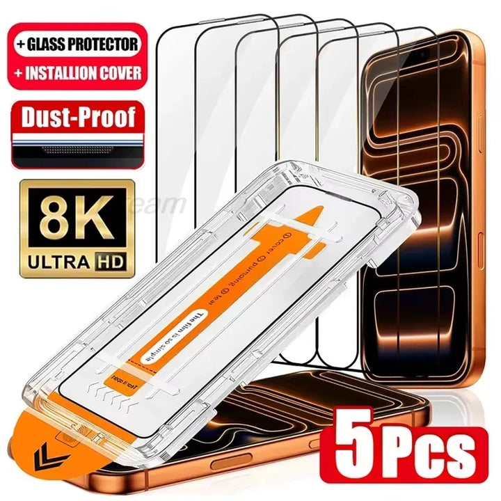 1-5PCS Tempered Glass For iPhone 18 17 Pro Max 17 Air 16 15 14 Plus 13 12 Mini 11 XR XS Dust Free Installation Screen Protectors