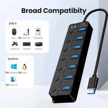 KEBIDUMEI USB 3.0 Hub with Individual On/Off Switches 4/7 Port Multi USB Splitter USB Hub 2.0 USB Expander Docking Stations